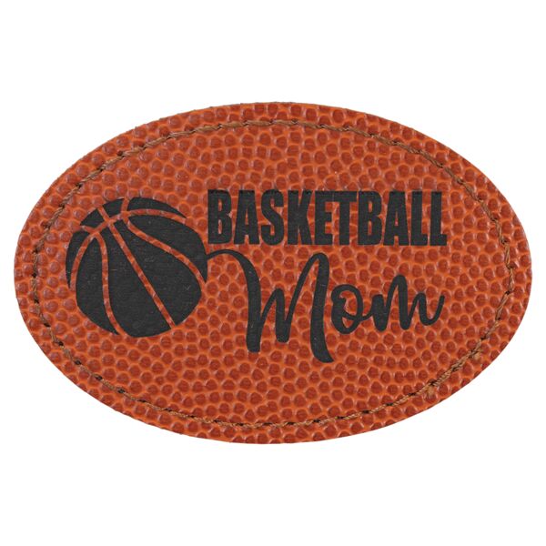 3" x 2" Oval Basketball Laserable Leatherette Patch with Adhesive Thumbnail