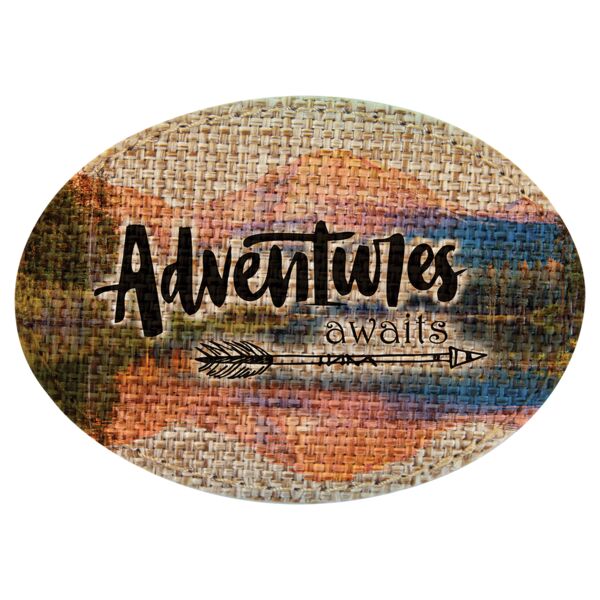 3 1/2" x 2 1/2" Burlap Sublimatable Oval Patch with Adhesive Thumbnail