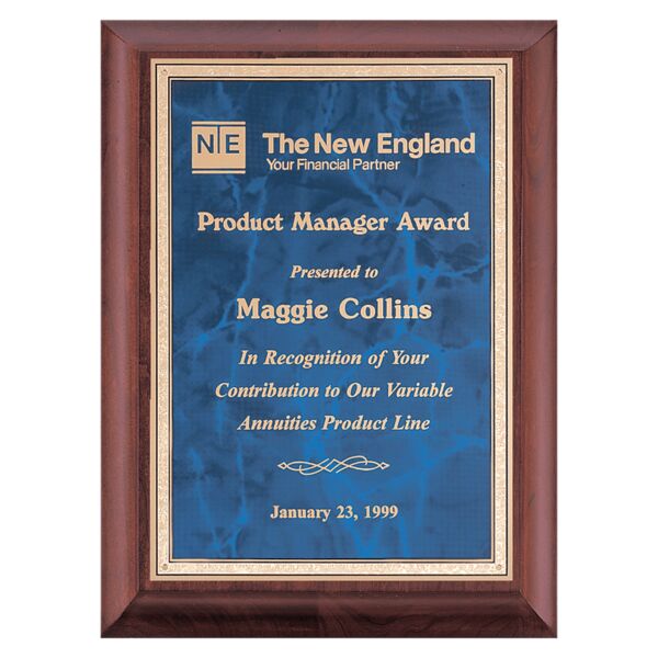 8" x 10" Hand Rubbed Finish Plaque with Sapphire Marble Border LaserFX Plate Thumbnail