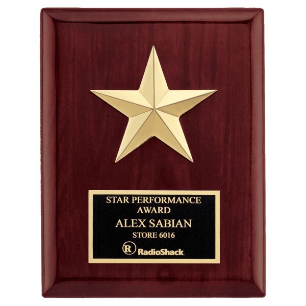 6" x 8" Star Casting with Gabled Points and Goldtone Finish on a Piano Finish Plaque with a Laserable Plate Thumbnail