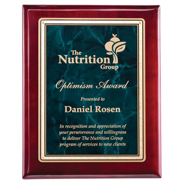 8" x 10" Piano Finish Plaque with Emerald Marble/ Florentine Design LaserFX Plate Thumbnail