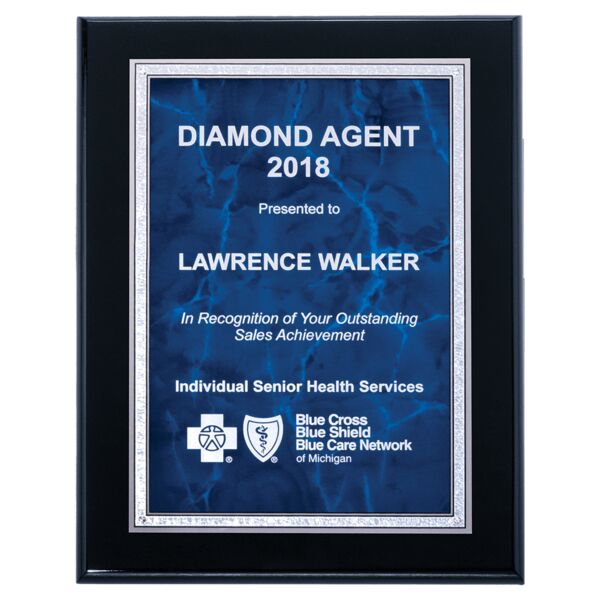 8" x 10" Airflyte High Gloss Plaque with Sapphire Marble/ Florentine Border Plate Thumbnail