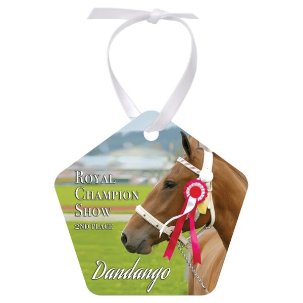 2.75"x 2.75 Gloss Aluminum Pentagon Ornament, 1-Side w/ Ribbon Thumbnail