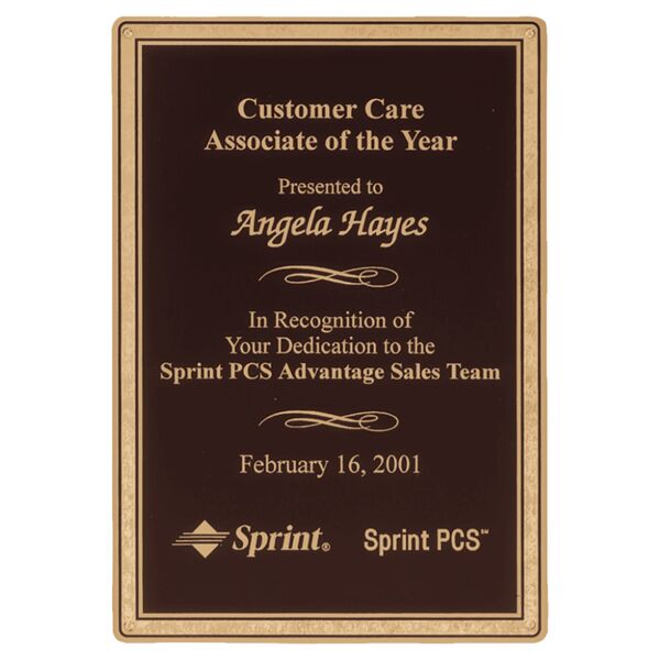 5 7/8" x 7 7/8" Laser Engravable Brass Plated Steel Plate with Florentine Border and Four Holes Thumbnail