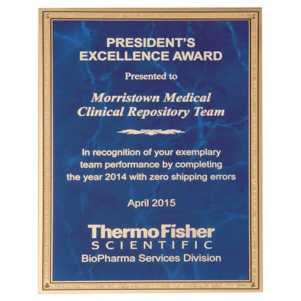 6" x 8" Sapphire Marble LaserFX Plate with Florentine Border and Four Holes Thumbnail