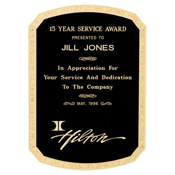 7 1/2" x 10 1/8" Brass Plated Steel Textured Clipped Corner Top and Bottom Radius Plate with Florentine Border Thumbnail