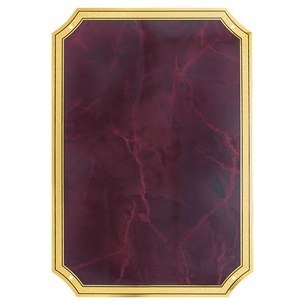 7" x 10" Ruby Marble Brass Plated Steel Plate with Four Holes, Notched Corners, and Florentine Design Border Thumbnail