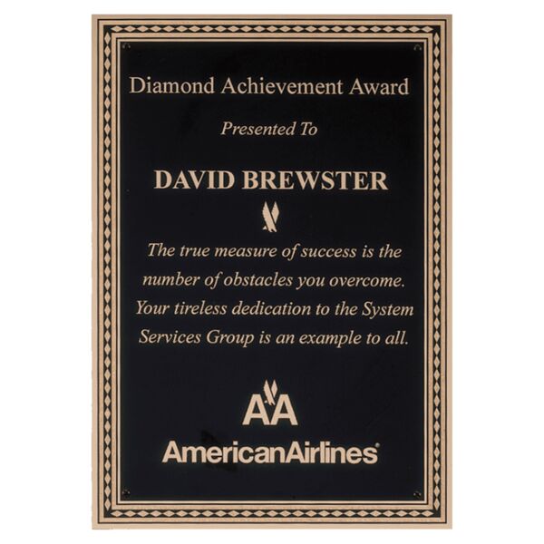 5 1/4" x 7 1/4" Laser Engravable Brass Plated Steel Plate with Diamond Florentine Border Thumbnail