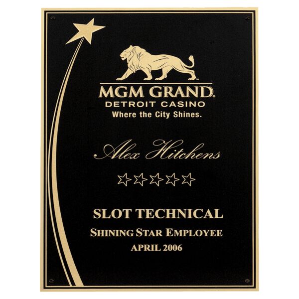 5 1/4" x 7 1/4" Laser Engravable Brass Plated Steel Shooting Star Plate with Four Holes and Florentine Accents Thumbnail