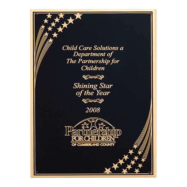 5 1/4" x 7 1/4" Laser Engravable Brass Plated Steel with Star Shower Design and Florentine Border Thumbnail