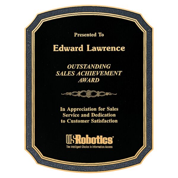 6" x 8 1/2" Brass Plated Steel Textured Notched Corner Plate with Rounded Top and Bottom, Florentine Border and Four Holes Thumbnail