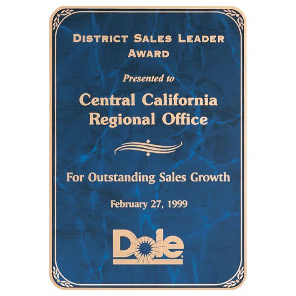 5 1/4" x 7 1/4" Airflyte Laser Engravable Brass Plated Steel Sapphire Marble Radius Corner Plate with Border Thumbnail