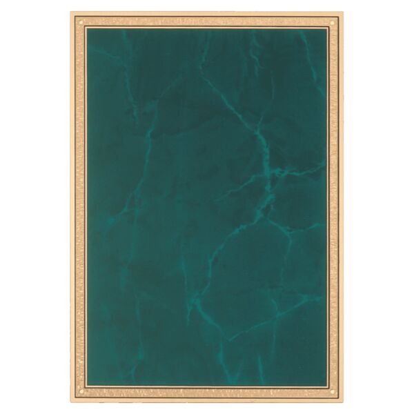 6" x 8" Brass Plated Steel Emerald Marble Plate with Florentine Border and Four Holes Thumbnail
