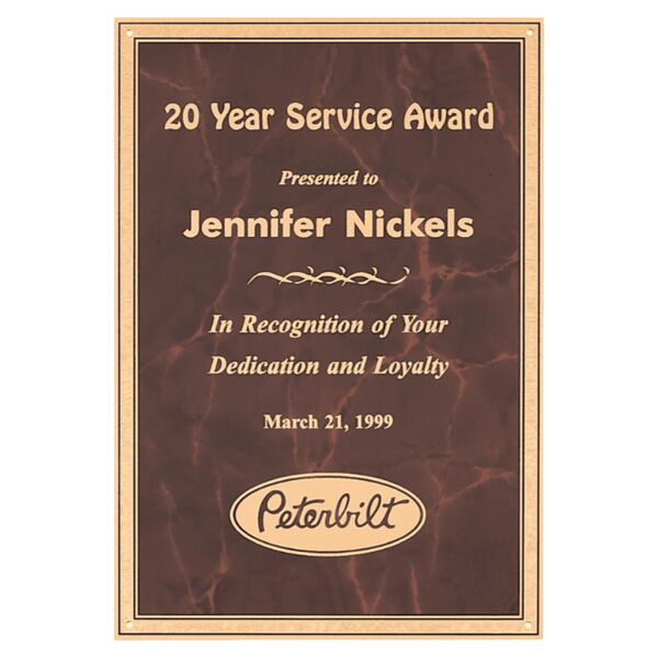 6" x 8" Brass Plated Steel Ruby Marble Plate with Florentine Border and Four Holes Thumbnail