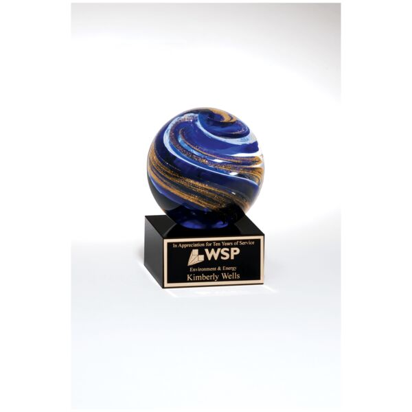 5" Globe with , and Metallic on Glass Base with Laser Aluminum Plate Thumbnail