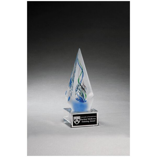 7 1/8" Frosted Glass Accent Arrow Art Glass on Glass Base with Laserable Aluminum Plate Thumbnail