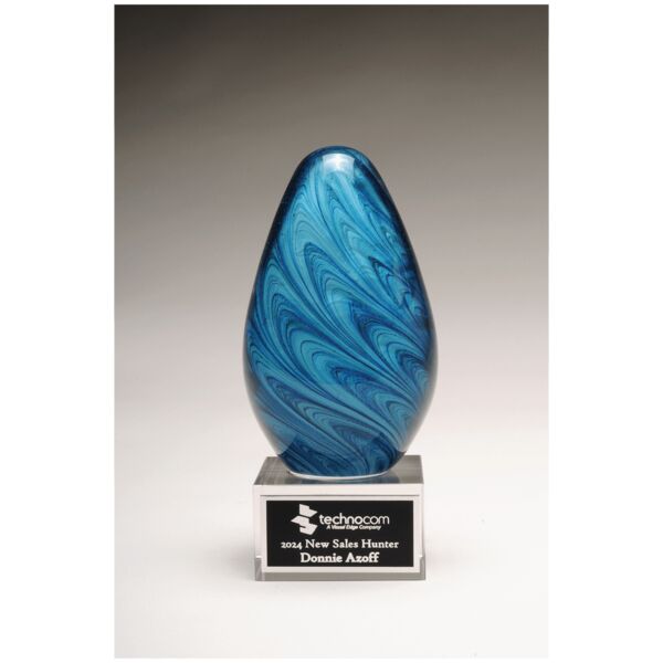 6 1/4" and Egg Shaped Art Glass on Glass Base with Laserable Aluminum Plate Thumbnail